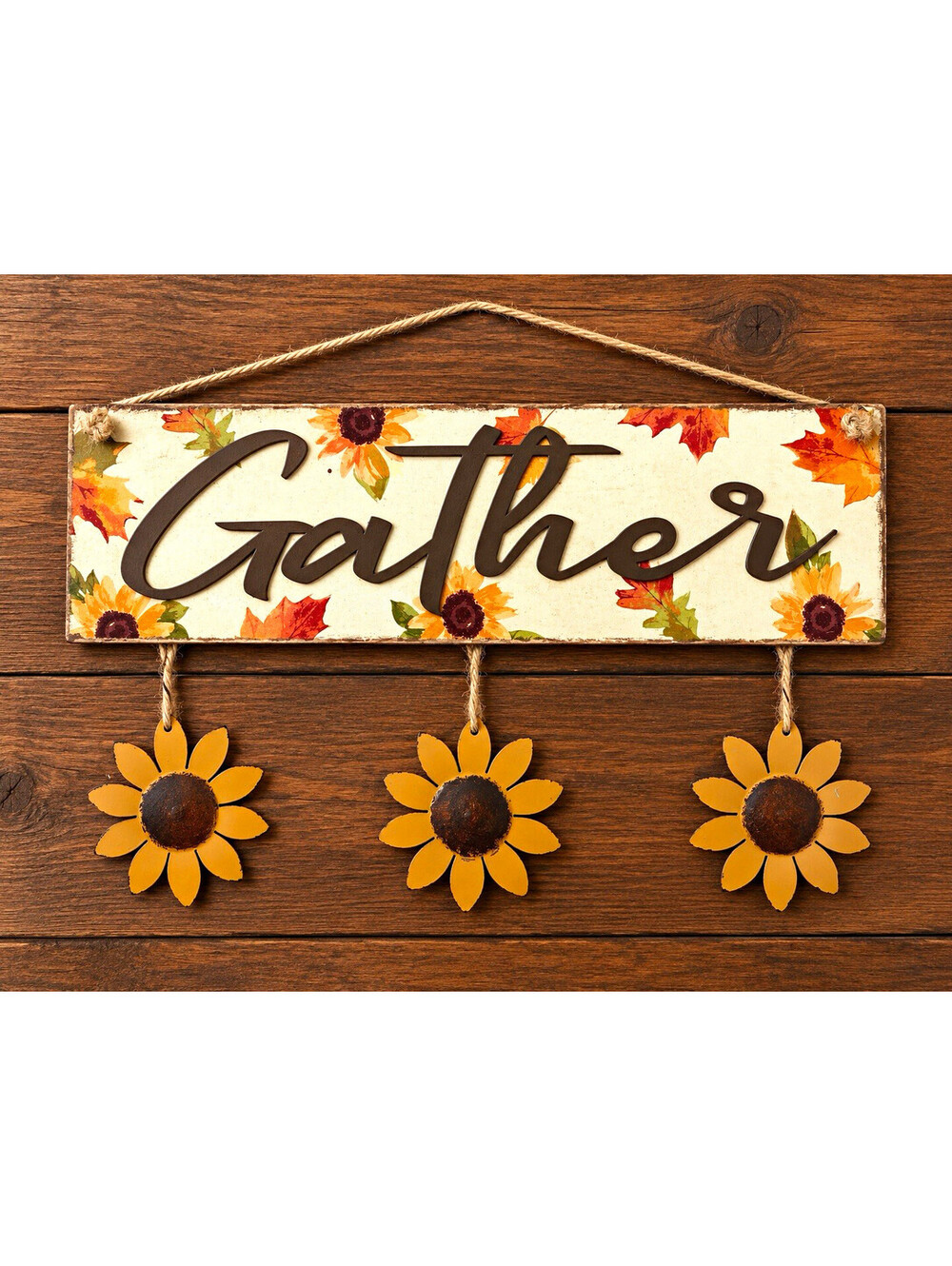 Gather Sunflower Hanging Wall Sign Fall Autumn Harvest Farmhouse Decor